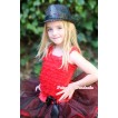 Hot Red Ruffles Tank Top With Black Bow Red Black 8 Layers Full Pettiskirt With Sparkle Sequin Black Jazz Hat MR242 